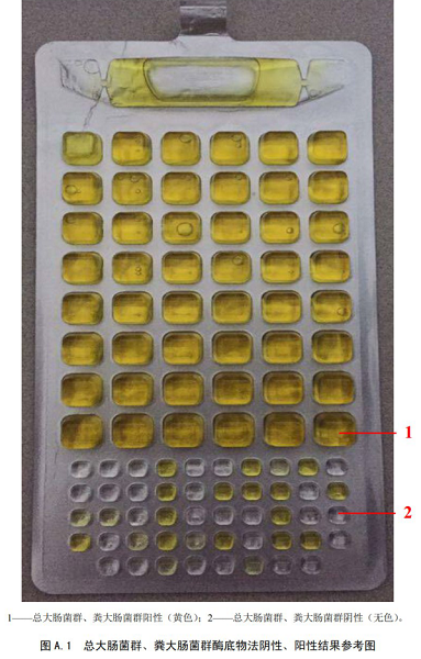 總大腸菌群、糞大腸菌群酶底物法陰性、陽(yáng)性結(jié)果參考圖